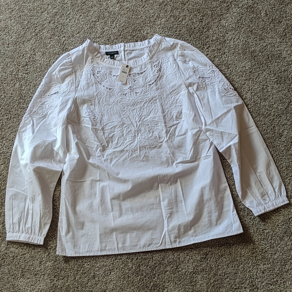 Talbots White Embroidered Blouse